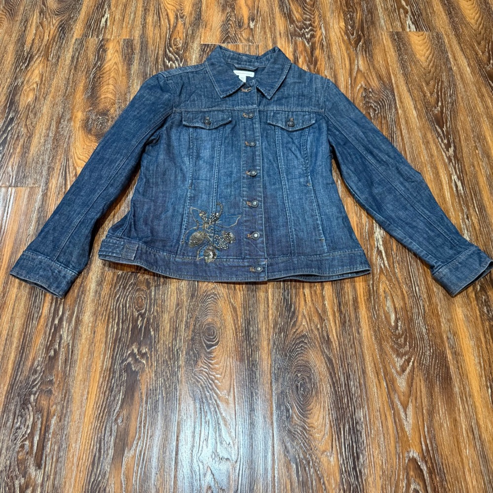 Coldwater Creek 14 Denim Jacket Womens Blue Sequin Beaded Embellished Trucker